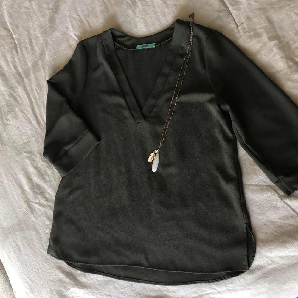 Army Green VNeck Top